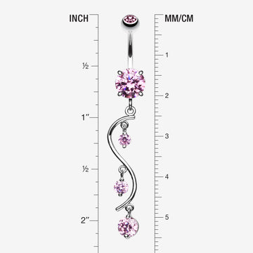 Detail View 1 of Vine Swirl Sparkle Belly Ring-Pink